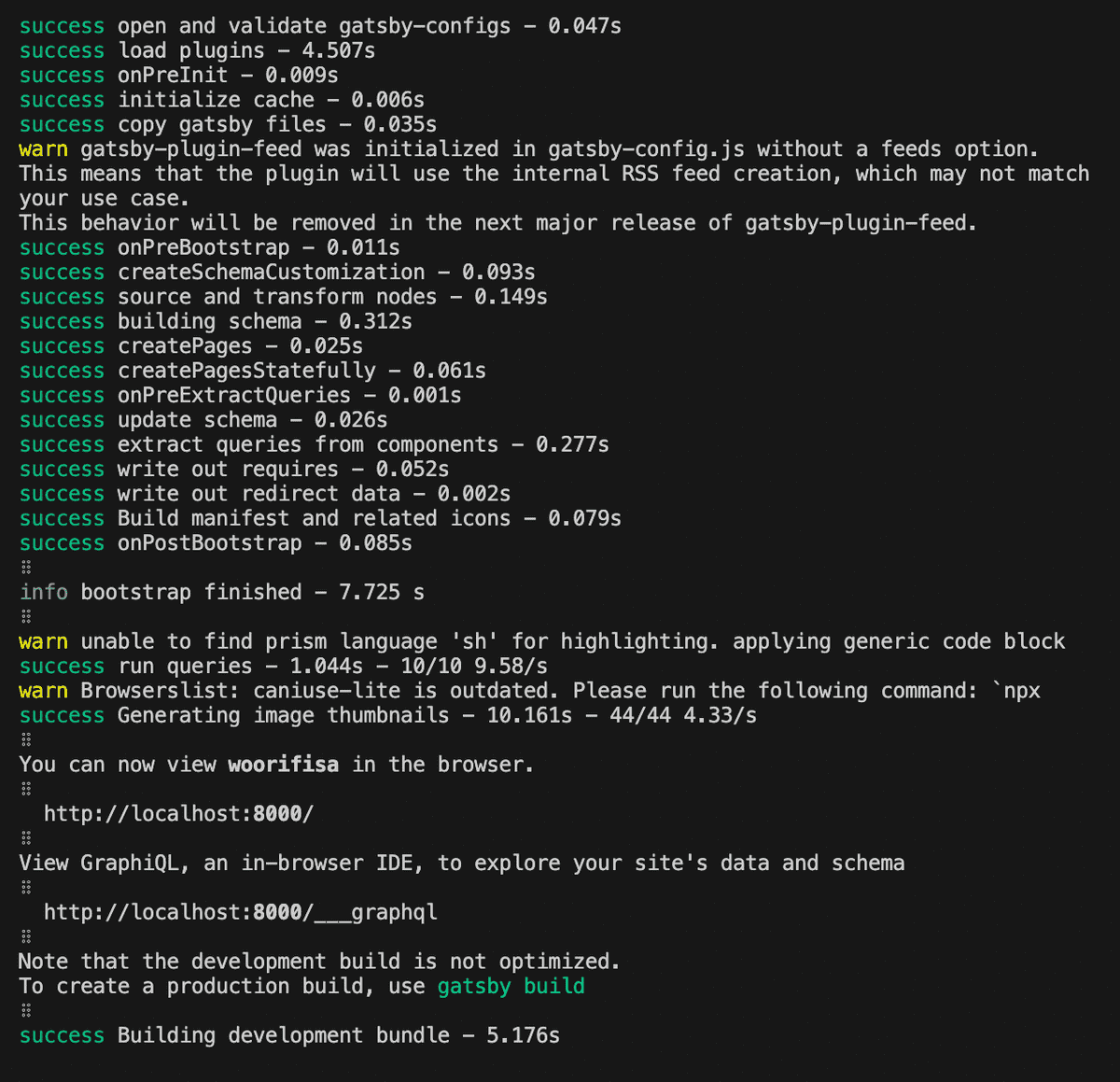 gatsby npm start